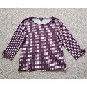 Talbots Women's Maroon White Geometric Knit Top Shirt 3/4 Sleeve Stretch Medium